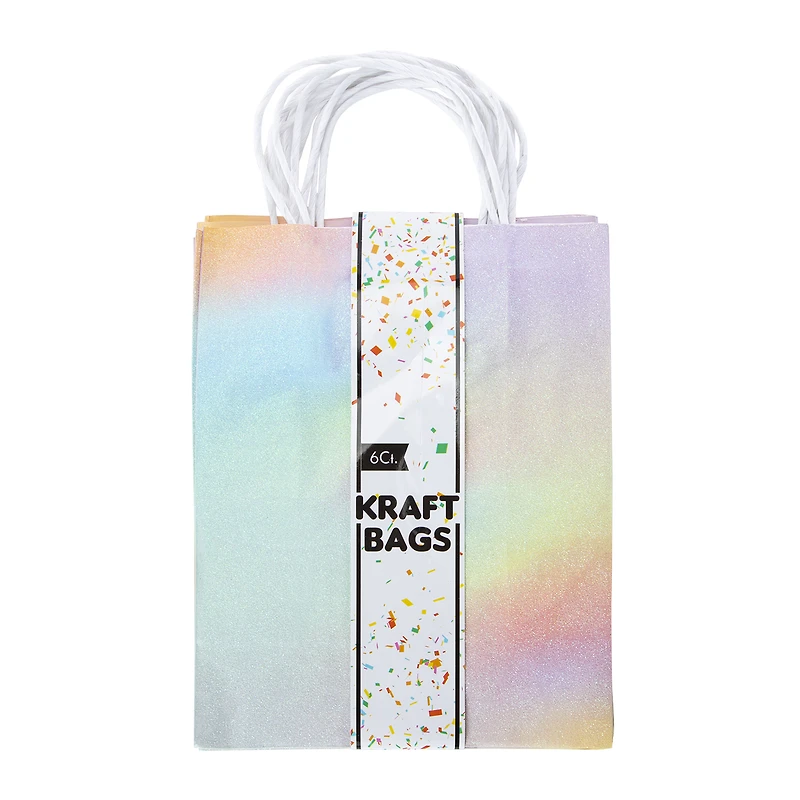 6-Count Medium Kraft Gift Bags 10in x 7.95in - Glitter Rainbow