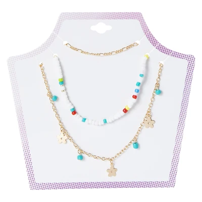 Layered Bead & Chain Necklace Set 3-Piece