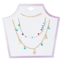 Layered Bead & Chain Necklace Set 3-Piece