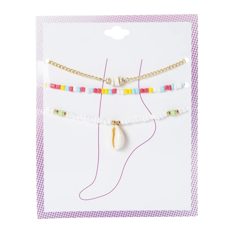 Layered Anklet Set 3-Piece - Shell