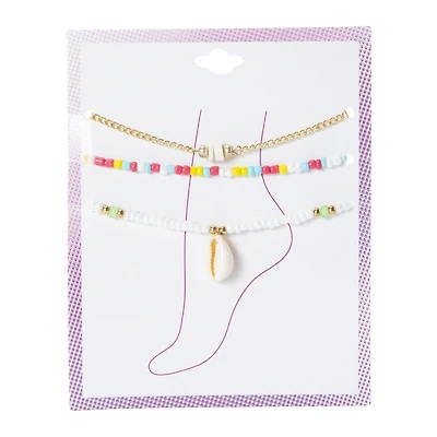 Layered Anklet Set 3-Piece - Shell