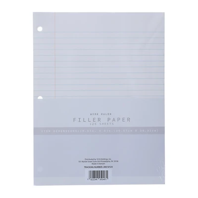 Wide Ruled Filler Paper With 3-Hole Punch, 125 Sheets