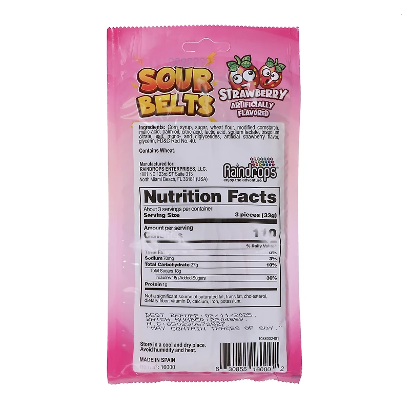 Raindrops® Sour Belts Strawberry Gummy Candy 3.52oz