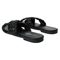Ladies Black Vegan Leather Braided Sandals