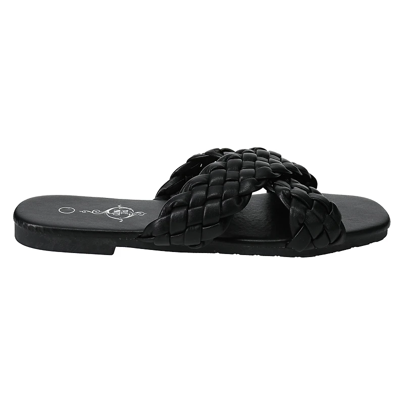 Ladies Black Vegan Leather Braided Sandals