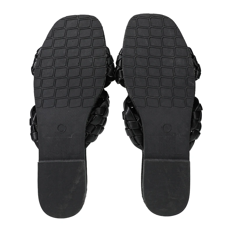 Ladies Black Vegan Leather Braided Sandals