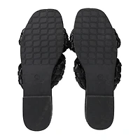 Ladies Black Vegan Leather Braided Sandals