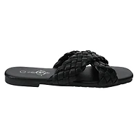 Ladies Black Vegan Leather Braided Sandals