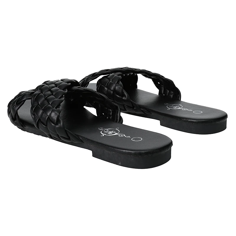 Ladies Black Vegan Leather Braided Sandals