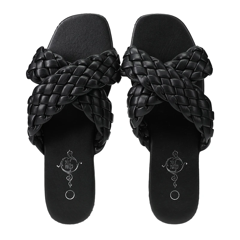 Ladies Black Vegan Leather Braided Sandals