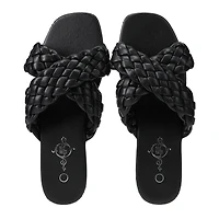 Ladies Black Vegan Leather Braided Sandals