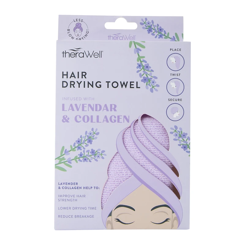 Therawell® Twirly Hair Drying Towel - Lavender & Collagen