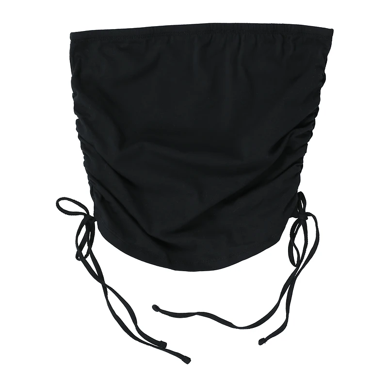 Black Ruched Side-Tie Tube Top