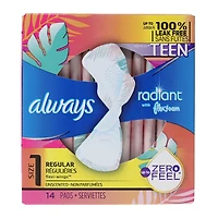 Always® Teen™ Radiant With Flex Foam™ Size 1 Regular Pads 14-Count