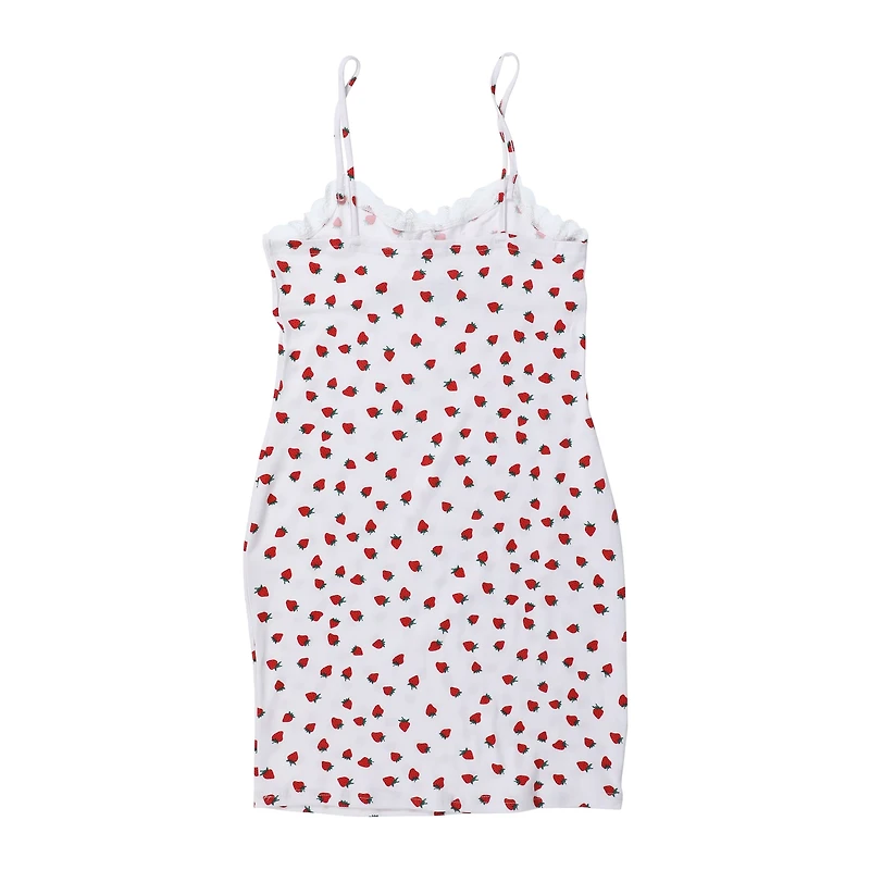 Juniors Strawberry Print Lace Trim Dress