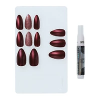 Burgundy & Glitter Faux Nails 24-Piece Set w/ Glue