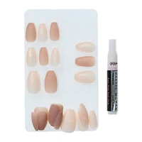 Pretty Woman Faux Nails 24-Piece Set With Nail Glue - Tan & Glitter
