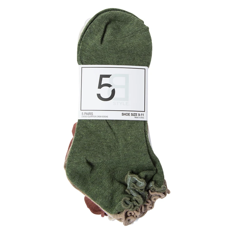 Ladies Lettuce Edge Quarter Crew Socks 5-Pack
