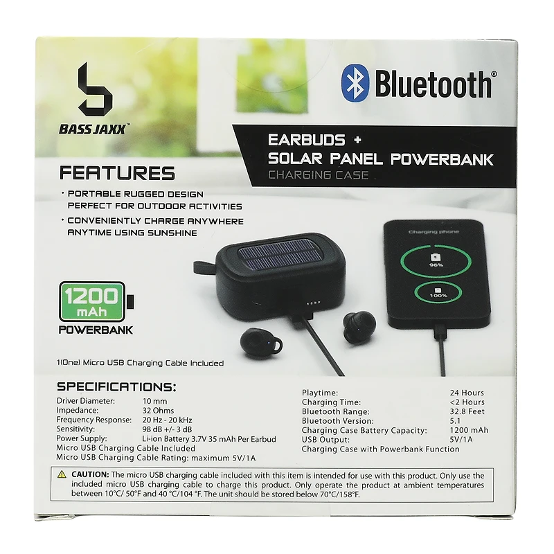 Bluetooth® Earbuds With Solar Power Bank Charging Case