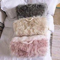 Faux Fur Wedge Pillow With Cellphone Pocket 21in