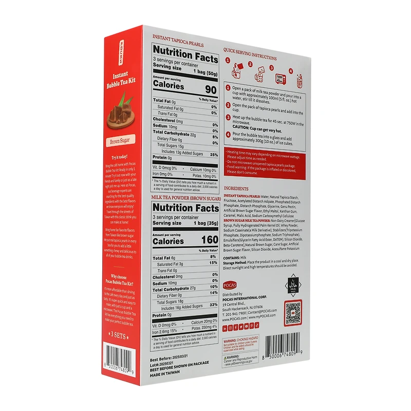 Pocas instant Bubble Tea Kit 3-Count