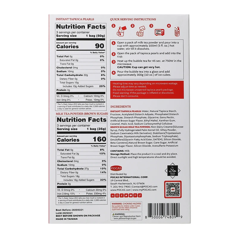 Pocas instant Bubble Tea Kit 3-Count