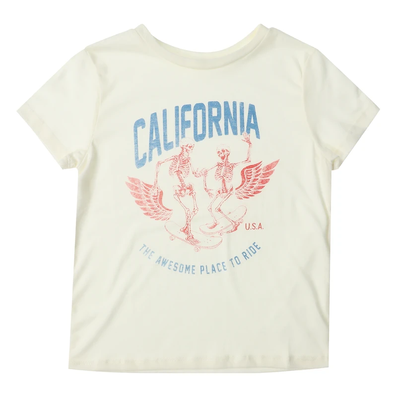 California' Winged Skeleton Skateboarders Graphic Tee
