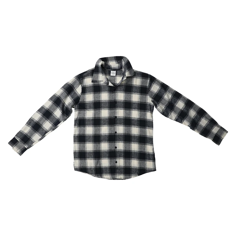 Young Men's Navy Blue Button-Down Flannel Shirt