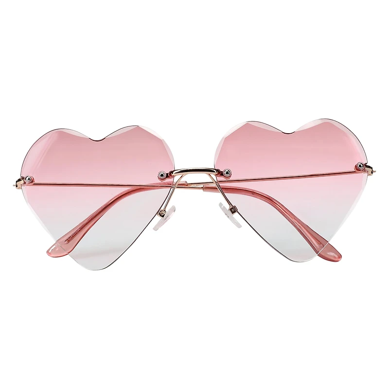 Ladies Heart Shaped Beveled Sunglasses - Pink