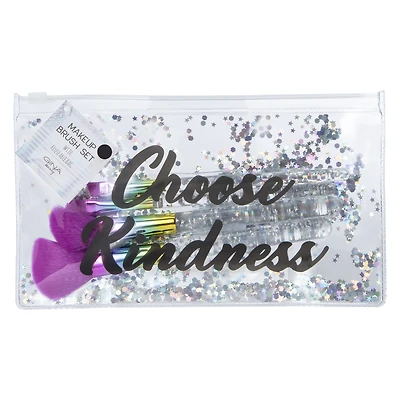 Makeup Brushes & Travel Bag 5-Piece Set - Choose Kindness