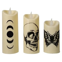 LED Flameless Halloween Pillar Candles Set 3-Count