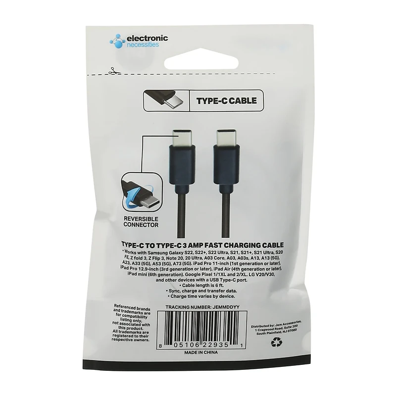 6ft USB-C To 3 Amp Fast Charging Cable