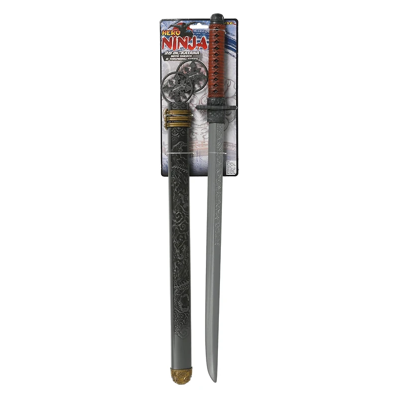 Hero Ninja 28in Katana Sword With Sheath & Throwing Stars