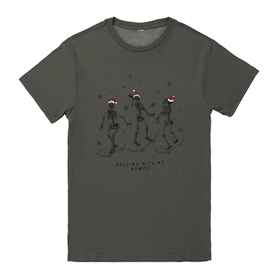 Skateboarding Santa Skeleton Graphic Tee