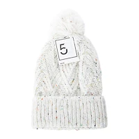 Fleck Yarn Knit Pom Beanie Hat