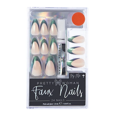 Pretty Woman Faux Nails 24-Piece Set With Nail Glue - Shimmer Blue Tip