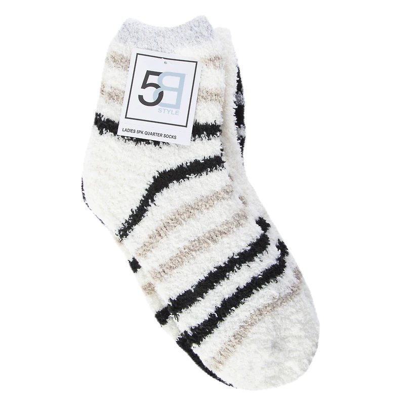 Ladies Fuzzy Quarter Crew Socks 5-Count