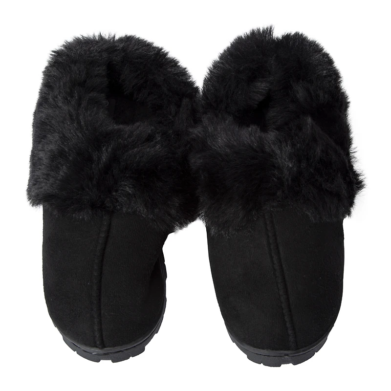 Ladies Microsuede Faux Fur Slippers