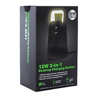 12W 3-In-1 Desktop Charging Station With Light - Black