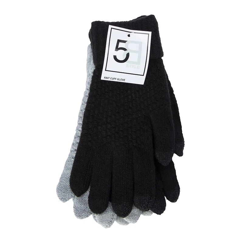 Knit Cuff Gloves 2-Pairs