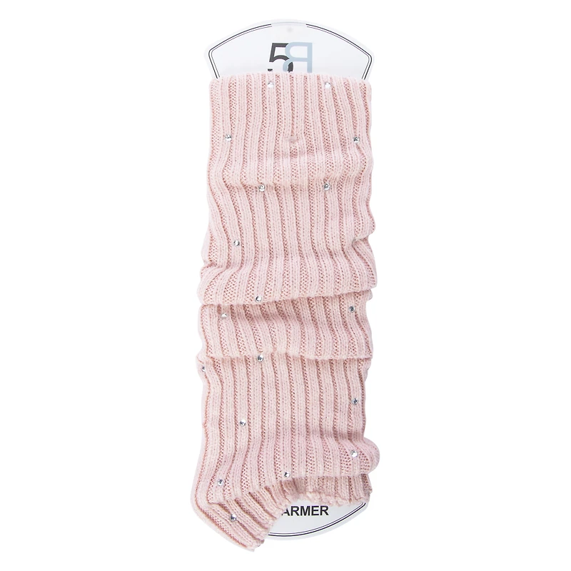 Rib Knit Leg Warmers With Rhinestones