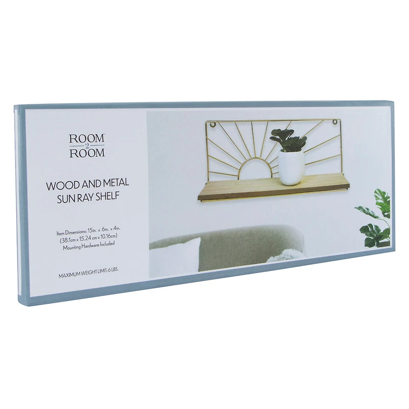 Wood & Metal Sun Ray Shelf 15in X 6in