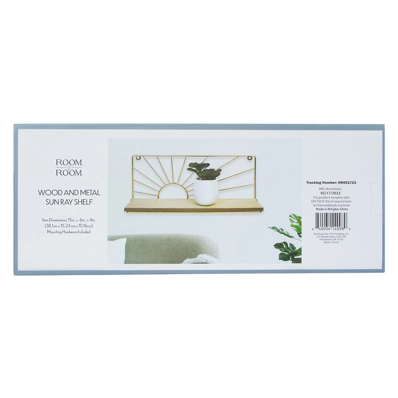 Wood & Metal Sun Ray Shelf 15in X 6in