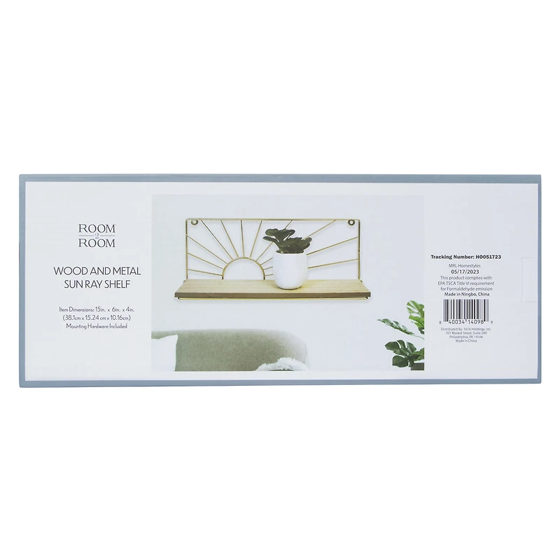 Wood & Metal Sun Ray Shelf 15in X 6in