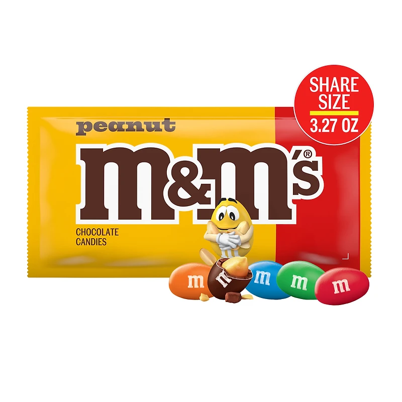 M&M'S Peanut Milk Chocolate Candy, Share Size, 3.27 oz Bag