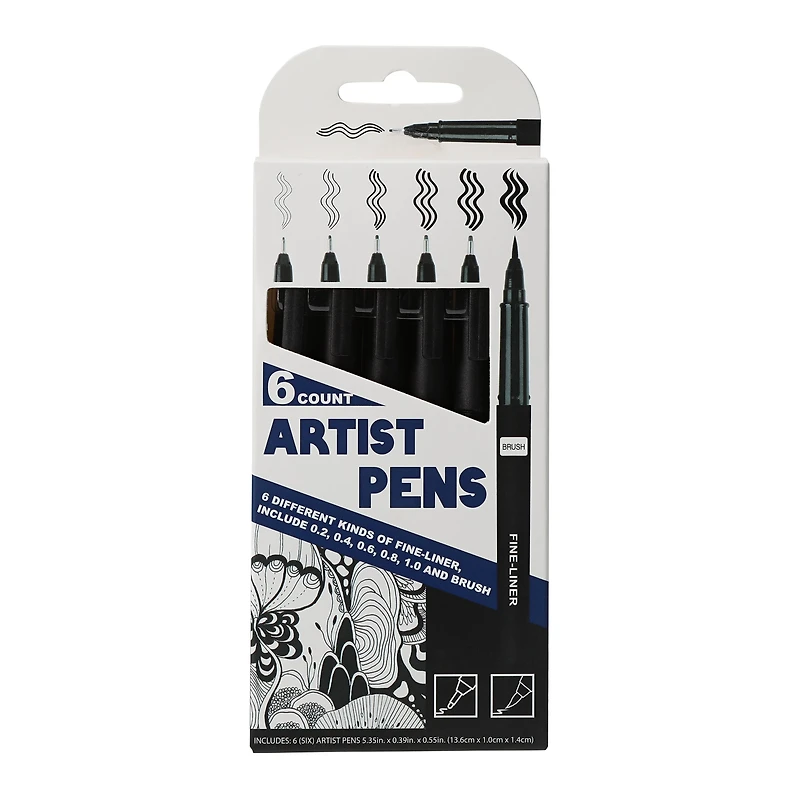 6-Count Artist Pens Set - Black ink