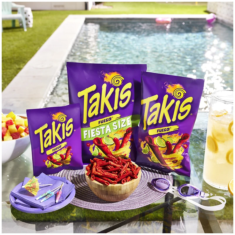 Takis Fuego Rolled Tortilla Chips, Hot Chili Pepper And Lime Artificially Flavored, 9.9oz Bag