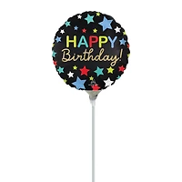 Happy Birthday Stars Pre-Inflated Stick Balloon 9in