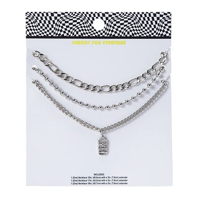 Silver Chain Layered Necklaces 3-Count