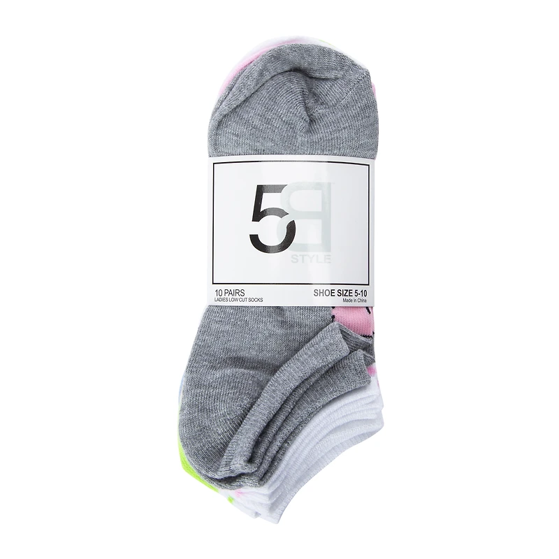 Ladies Striped No-Show Socks 10-Pack